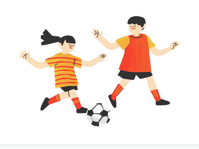 男女がサッカーをしているイラスト