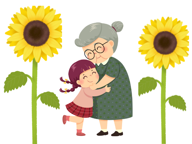 お婆さんと孫のイラスト