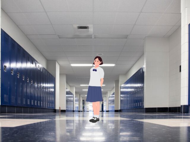 校内の写真と学生のイラストの画像